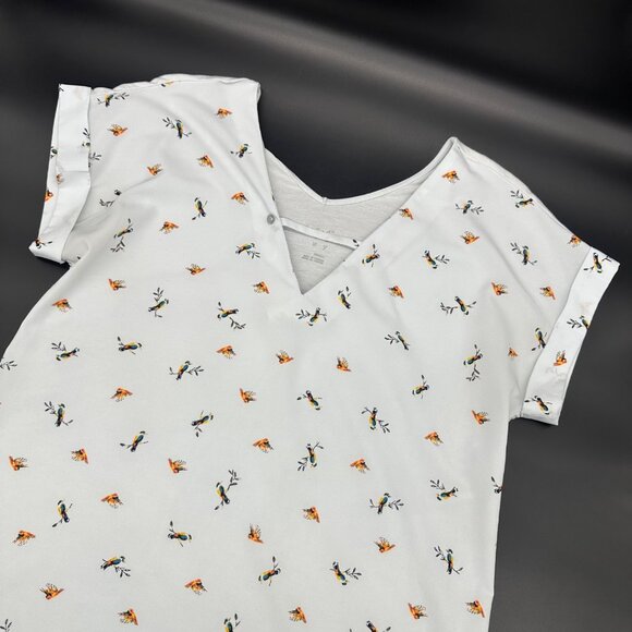 Womens Small Shirt Blue Birds V Neck Blouse Business Casual Top A New Day Kitsch - Picture 1 of 7